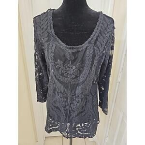 Y2k‎ Women's Sheer Lace Top Large Whimsigoth Romantic